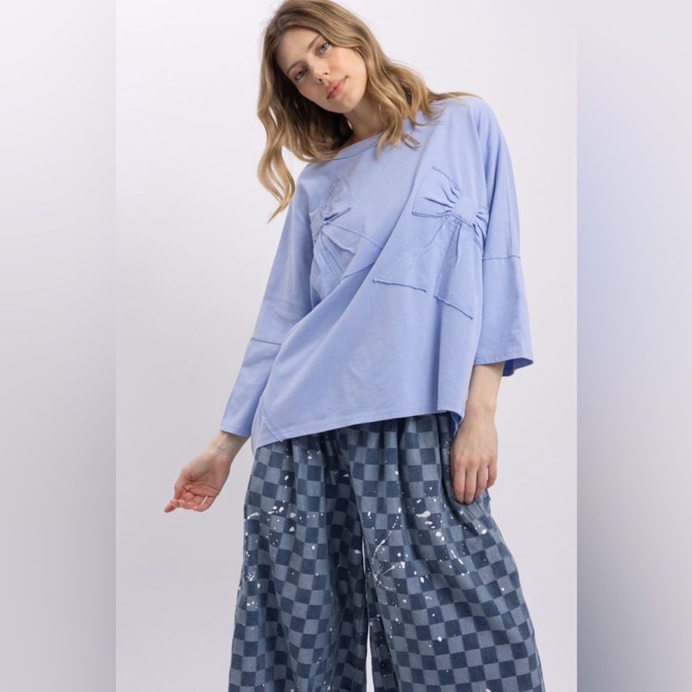 BV12 Bluevelvet Periwinkle Blue Oversized Top with Bow Details